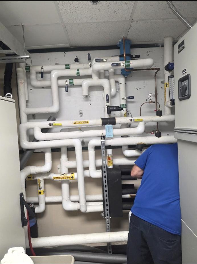 Labeled commercial plumbing valves and piping
