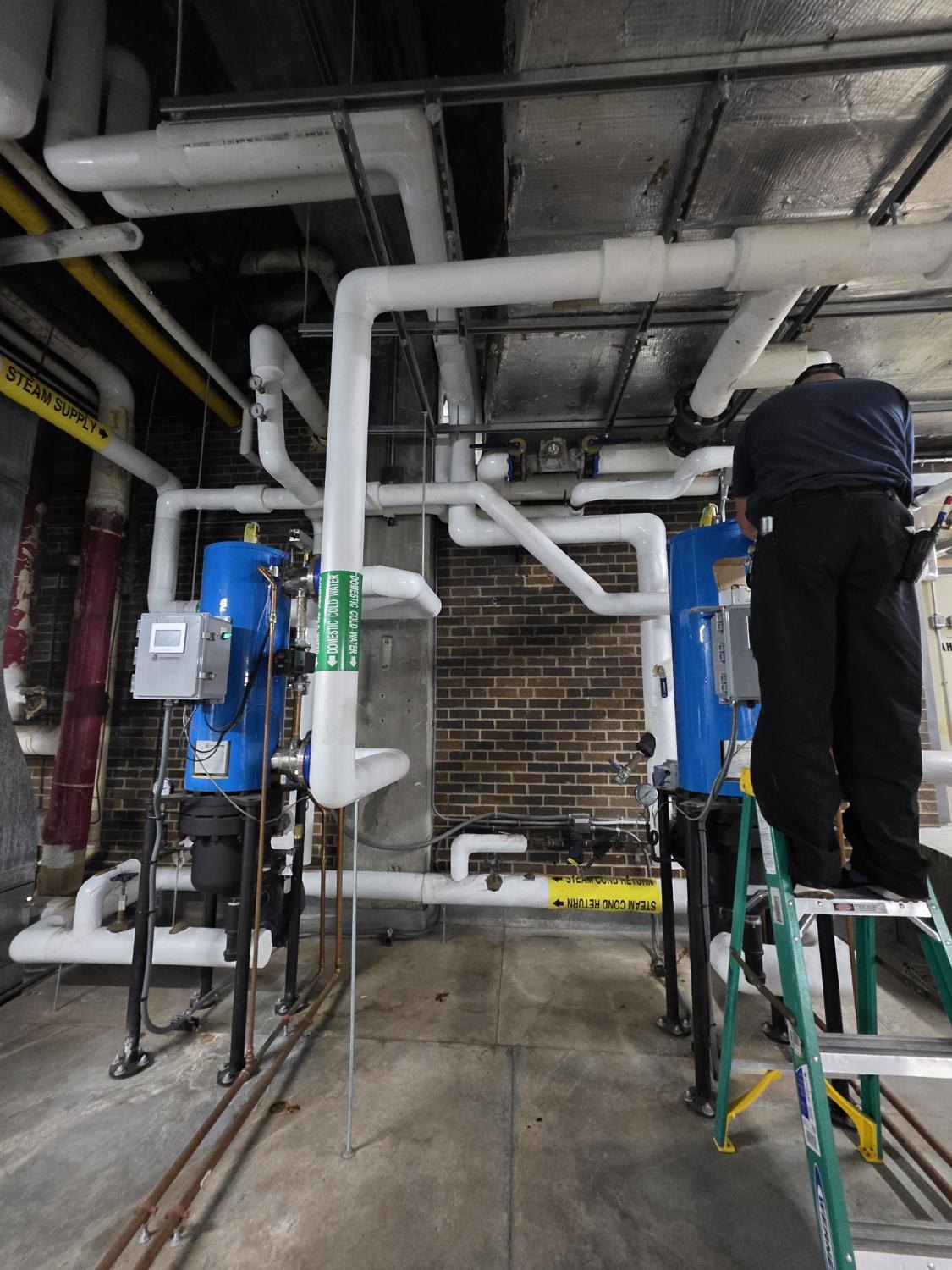Commercial water heaters and labeled piping